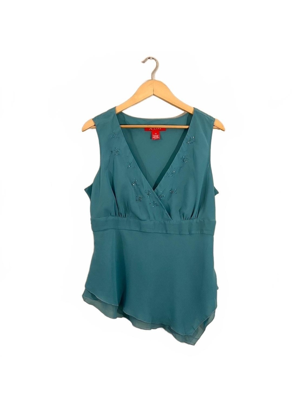 Y2K Blue Beaded Fairycore Asymmetrical Hem Sleeveless Blouse 2000’s